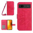 For Google Pixel 6A Skin Feel Sun Flower Pattern Flip Leather Phone Case with Lanyard(Rose Red) - 1