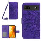 For Google Pixel 6A Skin Feel Sun Flower Pattern Flip Leather Phone Case with Lanyard(Dark Purple) - 1