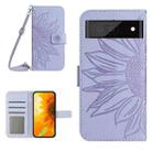 For Google Pixel 7 Skin Feel Sun Flower Pattern Flip Leather Phone Case with Lanyard(Purple) - 1