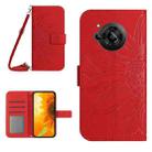 For Sharp Aquos R7 / P7 Skin Feel Sun Flower Pattern Flip Leather Phone Case with Lanyard(Red) - 1