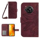 For Sharp Aquos R7 / P7 Skin Feel Sun Flower Pattern Flip Leather Phone Case with Lanyard(Wine Red) - 1