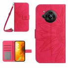 For Sharp Aquos R7 / P7 Skin Feel Sun Flower Pattern Flip Leather Phone Case with Lanyard(Rose Red) - 1
