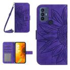 For Sharp Aquos V6 / V6 Plus Skin Feel Sun Flower Pattern Flip Leather Phone Case with Lanyard(Dark Purple) - 1