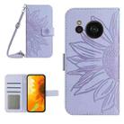 For Sharp Aquos Sense7 SH-V48 HT04 Skin Feel Sun Flower Pattern Flip Leather Phone Case with Lanyard(Purple) - 1