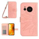 For Sharp Aquos Sense7 SH-V48 HT04 Skin Feel Sun Flower Pattern Flip Leather Phone Case with Lanyard(Pink) - 1