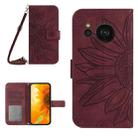 For Sharp Aquos Sense7 SH-V48 HT04 Skin Feel Sun Flower Pattern Flip Leather Phone Case with Lanyard(Wine Red) - 1