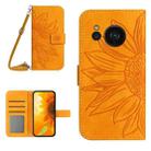 For Sharp Aquos Sense7 SH-V48 HT04 Skin Feel Sun Flower Pattern Flip Leather Phone Case with Lanyard(Yellow) - 1