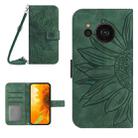 For Sharp Aquos Sense7 SH-V48 HT04 Skin Feel Sun Flower Pattern Flip Leather Phone Case with Lanyard(Green) - 1