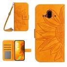 For Fujitsu Arrows F-52B Skin Feel Sun Flower Pattern Flip Leather Phone Case with Lanyard(Yellow) - 1