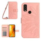 For Kyocera Android One S9 Skin Feel Sun Flower Pattern Flip Leather Phone Case with Lanyard(Pink) - 1