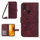 For Kyocera Android One S9 Skin Feel Sun Flower Pattern Flip Leather Phone Case with Lanyard(Wine Red) - 1