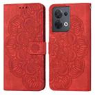 For OPPO Reno8 Mandala Embossed Flip Leather Phone Case(Red) - 1