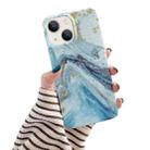 For iPone 14 Plus Glitter Powder Marble Phone Case(Platinum Blue) - 1