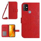 For Infinix Hot 10 Skin Feel Sun Flower Pattern Flip Leather Phone Case with Lanyard(Red) - 1