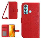 For Infinix Hot 11 Skin Feel Sun Flower Pattern Flip Leather Phone Case with Lanyard(Red) - 1