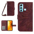 For Infinix Hot 11 Skin Feel Sun Flower Pattern Flip Leather Phone Case with Lanyard(Wine Red) - 1