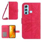 For Infinix Hot 11 Skin Feel Sun Flower Pattern Flip Leather Phone Case with Lanyard(Rose Red) - 1