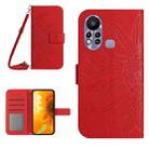 For Infinix Hot 11S Skin Feel Sun Flower Pattern Flip Leather Phone Case with Lanyard(Red) - 1