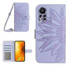 For Infinix Hot 11S Skin Feel Sun Flower Pattern Flip Leather Phone Case with Lanyard(Purple) - 1