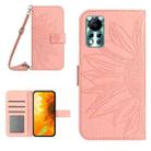 For Infinix Hot 11S NFC Skin Feel Sun Flower Pattern Flip Leather Phone Case with Lanyard(Pink) - 1