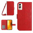 For Infinix Hot 12 Play Skin Feel Sun Flower Pattern Flip Leather Phone Case with Lanyard(Red) - 1