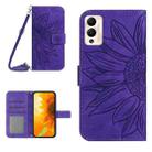 For Infinix Hot 12 Play Skin Feel Sun Flower Pattern Flip Leather Phone Case with Lanyard(Dark Purple) - 1