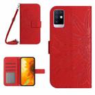 For Infinix Note 10 Skin Feel Sun Flower Pattern Flip Leather Phone Case with Lanyard(Red) - 1