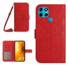 For Infinix Smart 6 Skin Feel Sun Flower Pattern Flip Leather Phone Case with Lanyard(Red) - 1