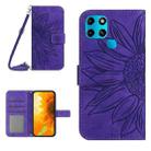 For Infinix Smart 6 Skin Feel Sun Flower Pattern Flip Leather Phone Case with Lanyard(Dark Purple) - 1