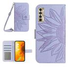 For Tecno Camon 17P Skin Feel Sun Flower Pattern Flip Leather Phone Case with Lanyard(Purple) - 1