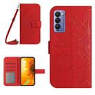 For Tecno Camon 18 / 18 P Skin Feel Sun Flower Pattern Flip Leather Phone Case with Lanyard(Red) - 1