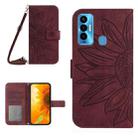 For Tecno Camon 18i Skin Feel Sun Flower Pattern Flip Leather Phone Case with Lanyard(Wine Red) - 1