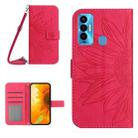 For Tecno Camon 18i Skin Feel Sun Flower Pattern Flip Leather Phone Case with Lanyard(Rose Red) - 1