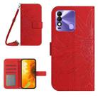 For Tecno Spark 8 Skin Feel Sun Flower Pattern Flip Leather Phone Case with Lanyard(Red) - 1