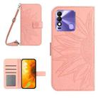 For Tecno Spark 8 Skin Feel Sun Flower Pattern Flip Leather Phone Case with Lanyard(Pink) - 1