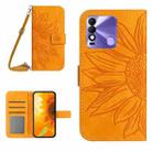 For Tecno Spark 8 Skin Feel Sun Flower Pattern Flip Leather Phone Case with Lanyard(Yellow) - 1