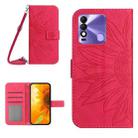 For Tecno Spark 8 Skin Feel Sun Flower Pattern Flip Leather Phone Case with Lanyard(Rose Red) - 1