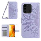 For Tecno Spark Go 2022 / Spark 8C Skin Feel Sun Flower Pattern Flip Leather Phone Case with Lanyard(Purple) - 1