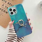 For iPone 14 Plus Ring Holder Glitter Powder Marble Phone Case(Dark Green) - 1