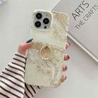 For iPone 14 Plus Ring Holder Glitter Powder Marble Phone Case(Grey Platinum) - 1