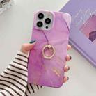 For iPone 14 Plus Ring Holder Glitter Powder Marble Phone Case(Purple Gold) - 1