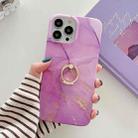 For iPhone 14 Pro Max Ring Holder Glitter Powder Marble Phone Case(Purple Gold) - 1