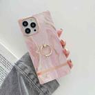For iPhone 14 Ring Holder Square Plating Gold Edge Phone Case(Quicksand Pink) - 1