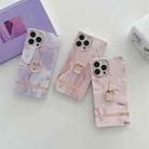 For iPhone 14 Pro Ring Holder Square Plating Gold Edge Phone Case(Galaxy White Purple) - 2