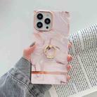 For iPhone 14 Pro Max Ring Holder Square Plating Gold Edge Phone Case(Quicksand Grey) - 1