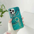 For iPone 14 Plus TPU Soft Protective Phone Case with Ring Holder(Green Wave Stone) - 1