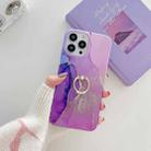 For iPhone 14 Pro TPU Soft Protective Phone Case with Ring Holder(Purple Blue Gold) - 1