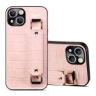 For iPhone 14 Crocodile Wristband Wallet Leather Back Cover Phone Case(Pink) - 1