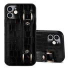 For iPhone 12 Crocodile Wristband Wallet Leather Back Cover Phone Case(Black) - 1