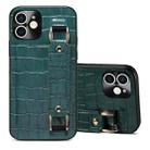 For iPhone 12 Crocodile Wristband Wallet Leather Back Cover Phone Case(Dark Green) - 1